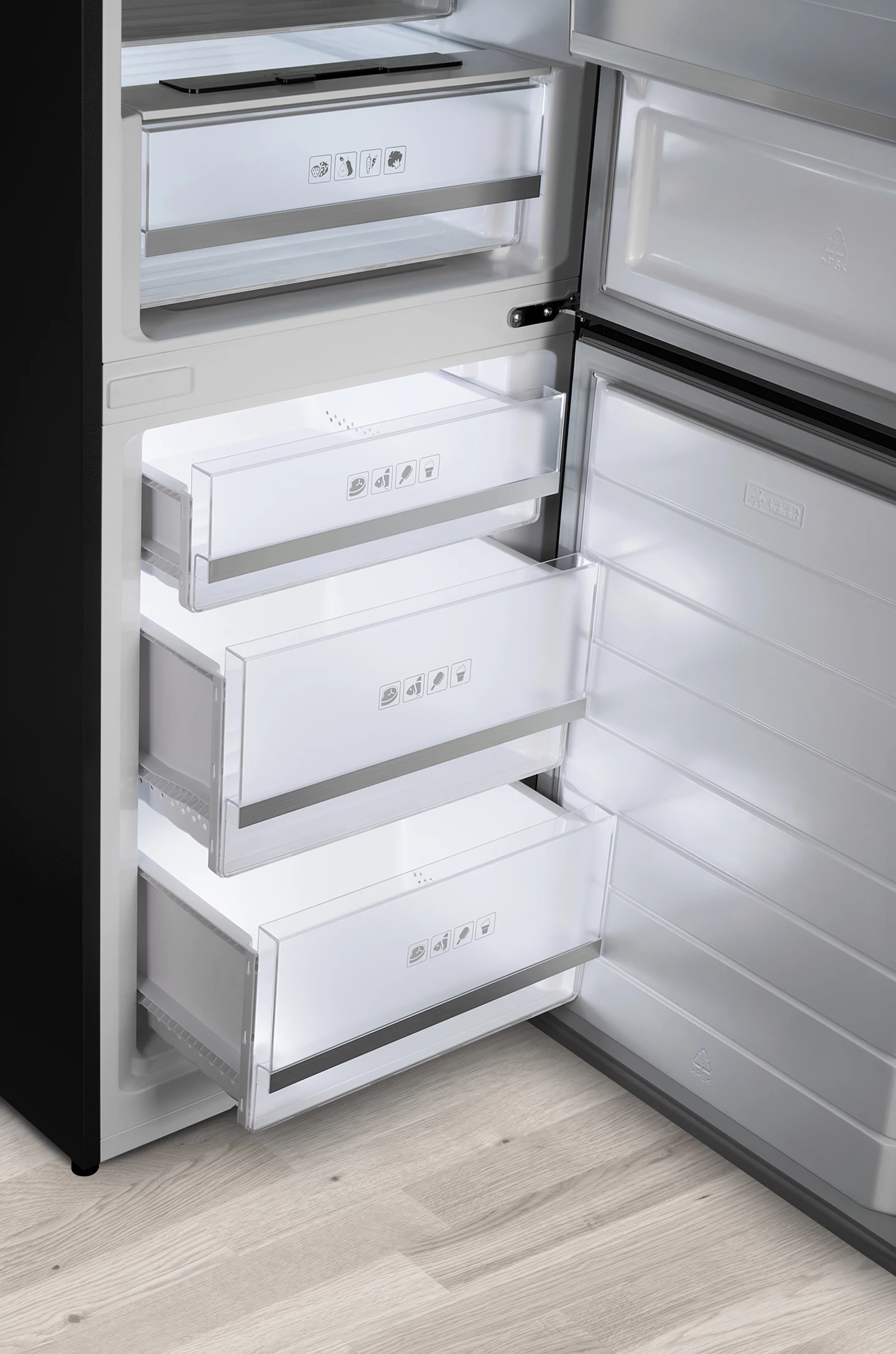 Réfrigérateur combiné 377 L, Inox