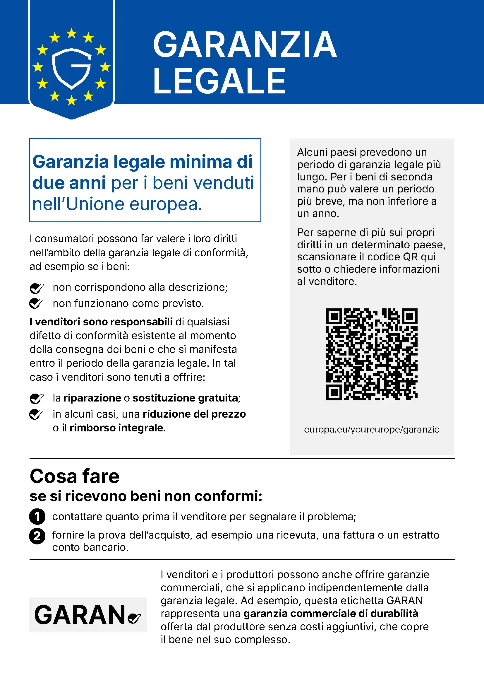 Informativa UE sulla garanzia legale