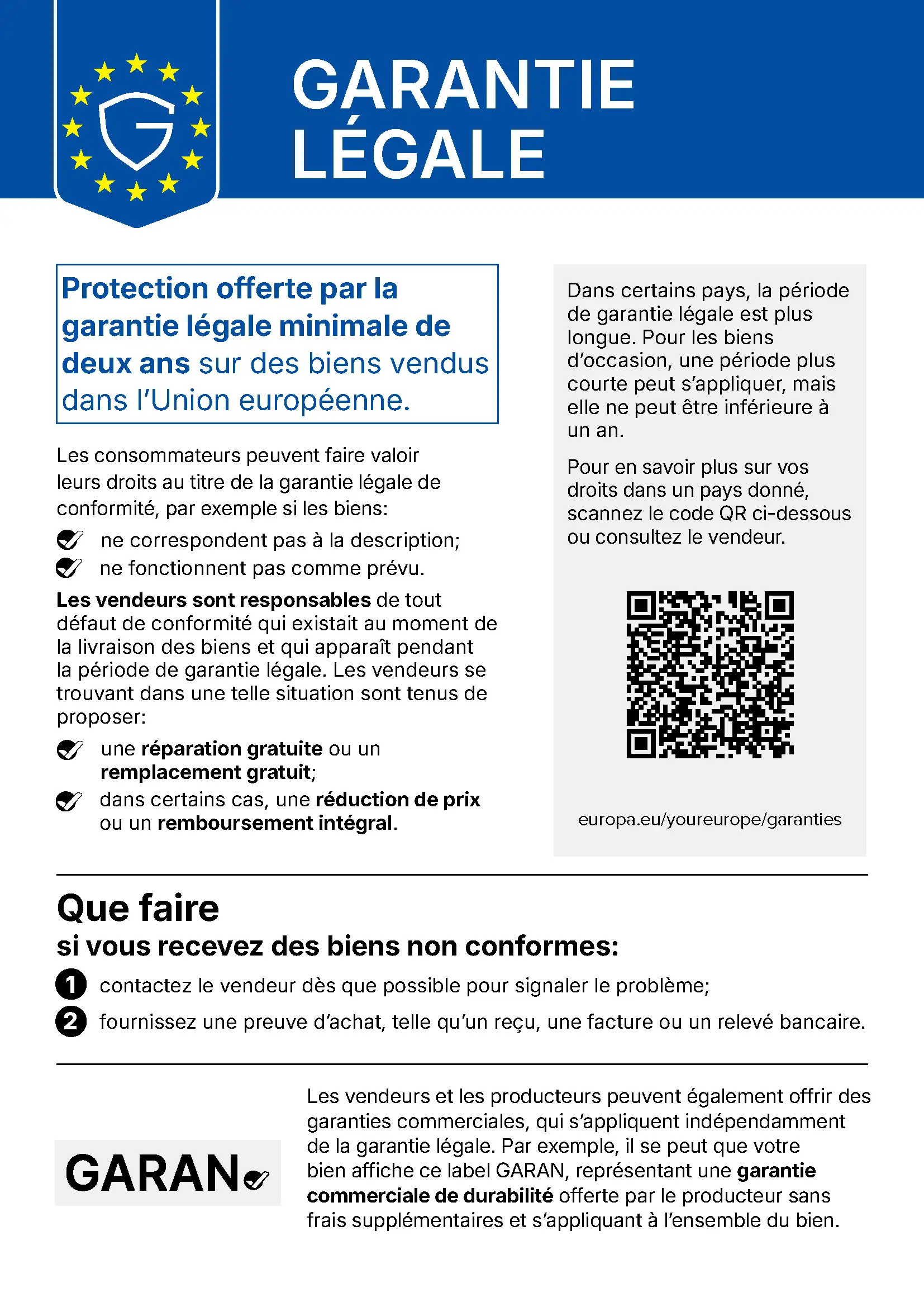 Information de l’UE sur la garantie légale
